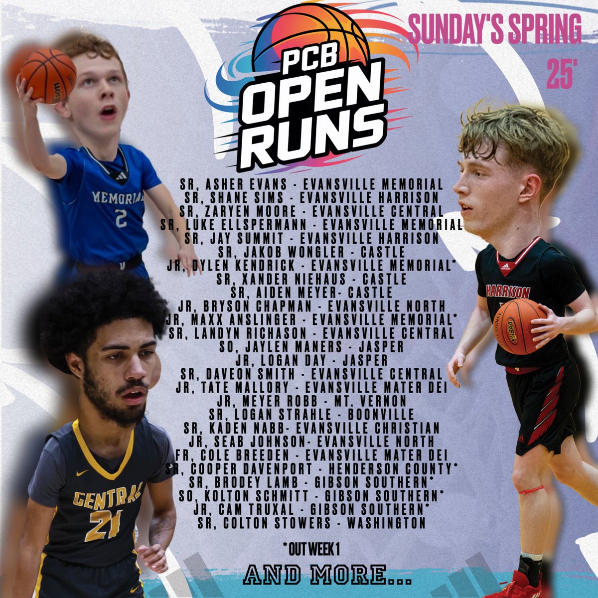 PCB Open Runs - Spring
25'

College Coaches email
ndkendrick@pocketcitybasketball.com for full roster packets and game schedules.