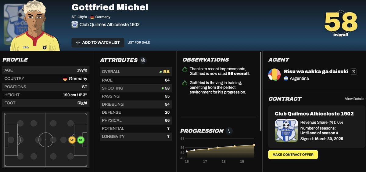My first ever OVR progression at <a href="/playMFL/">MFL</a> for one of my players 💖

19 years old Striker 🔥

#playMFL