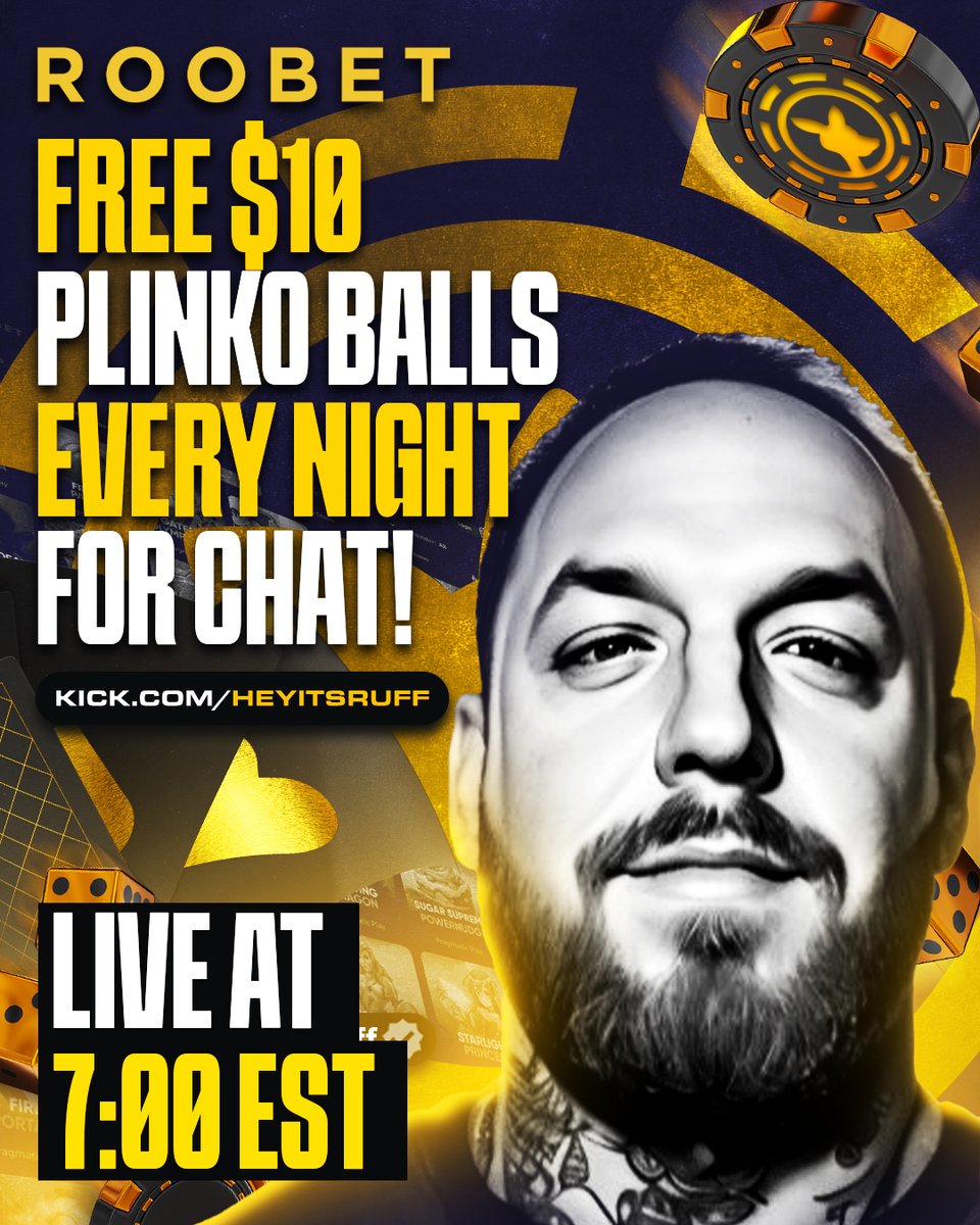 HeyItsRUFF's tweet photo. RETWEET, LIKE AND COMMENT!! PICKING ONE WINNER FOR A $50 PLINKO BALL TONIGHT.

FREE $1O PLINKO BALLS EVERY 15 MINUTES TONIGHT FOR PEOPLE IN CHAT. IT'S EASY . . . JUST BE THERE!!!  

SIGN UP USING MY CODE ON ROOBET FOR A CHANCE TONIGHT TO DOUBLE YOUR PLINKO BALL!! LINK IN THE COMMENTS BELOW.  

SEE YOU AT 7PM EASTERN!!!