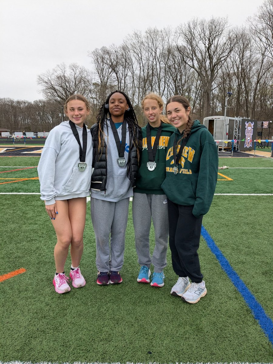Clearview girls track super sprint medley, consisting of Summer Schaffer, Angie Biassou, Rachael Williams, and Lilla Porter, placed second and medaled at the Deptford Relays with a time of 1:55.43. Go View!