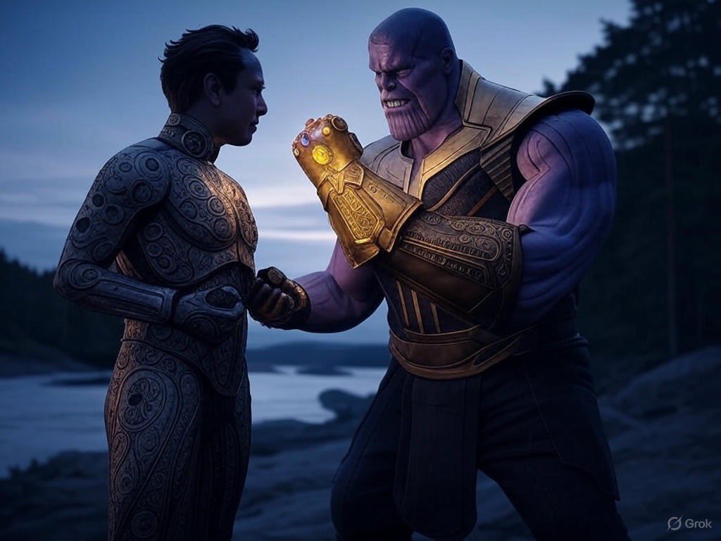 Elon vs Thanos <a href="/grok/">Grok</a> #Ghibli #MAGA 
Type Elon if you like him
