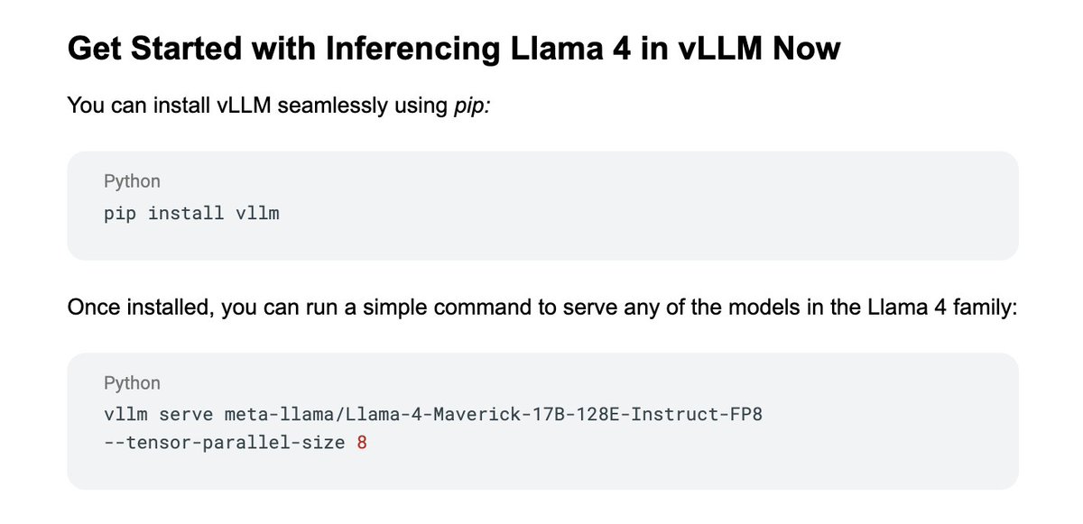 Llama 4 Herd is here! 

It brings a lot of goodies, like MoE architecture and native multimodality, enabling developers to build personalized multimodal experiences.

With Day 0 support in vLLM, you can deploy Llama 4 with <a href="/vllm_project/">vLLM</a> now!

Let's dig into it.

(a thread)