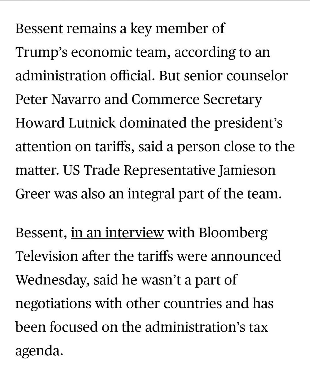 Scott Lincicome on X: ""Wall Street Gets Rude Shock as Bessent Plays Second Fiddle on Tariffs" https://t.co/X4UGOhKWzT This ain't 9D global finance chess, folks. https://t.co/FHw3R22UWT" / X