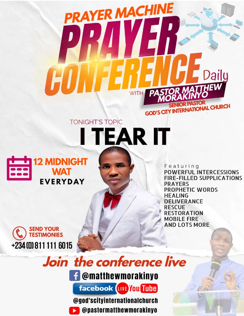 GCIC_Powertouch's tweet photo. Join us live for tonight's prayer conference themed: I TEAR IT
Kindly keep your bottle of oil and water and communion materials close

Prayer machine will be streamed live across our social media platforms as well as the Senior Pastor pages follow him on his pages https://t.co/tojcWeXpXC