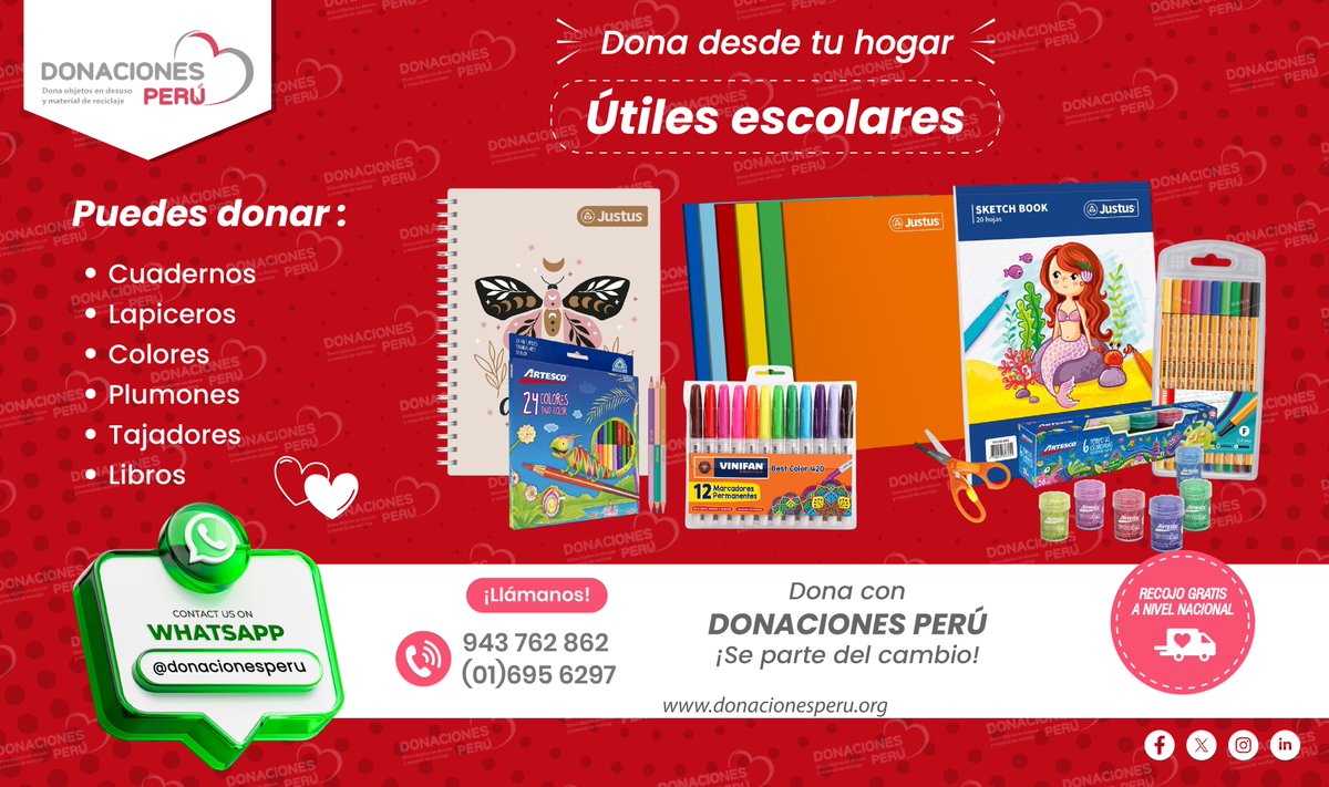 donacionesperu's tweet image. DONA UTILES ESCOLARES
♻️Dona y comparte con Donaciones Perú ❤️♻️
❤️Llámanos:
📲 943 762 862
📞 (01)695 6297
📧 donaciones@donacionesperu.org
🌐 donacionesperu.org
.
.
.
.
#DonacionesPerú #LaborSocial #DonarEsAmor #DonaUtilesEscolares #DonaCuadernos #DonaPlumones #DonaLibros
