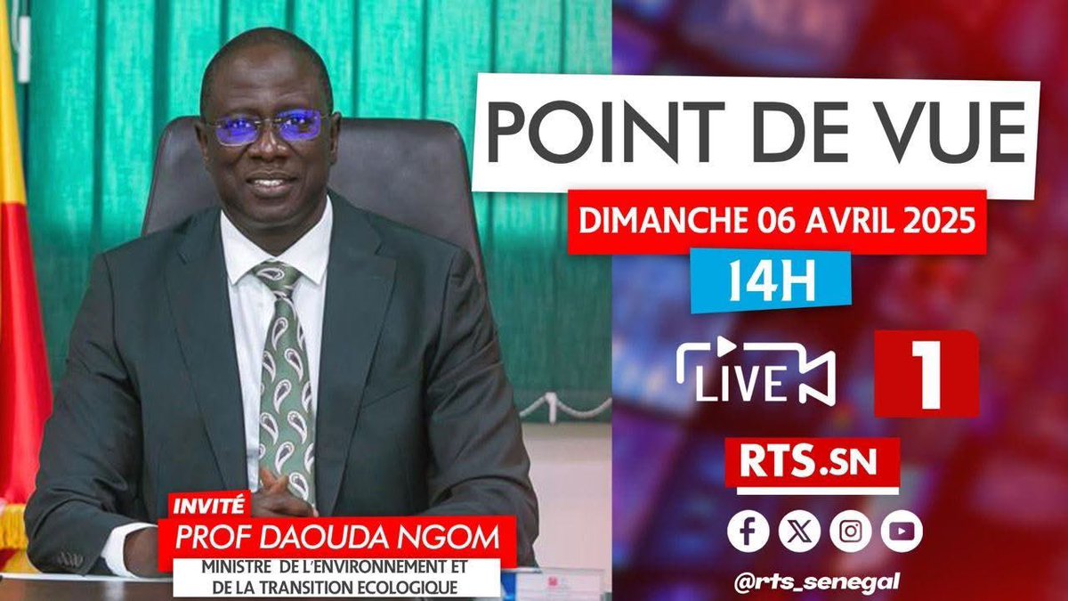 Je serai l'invité de Omar Gning dans l'emission point de vue sur la RTS1 ce dimanche 06 avril à 14h insha allah. A vos écrans
