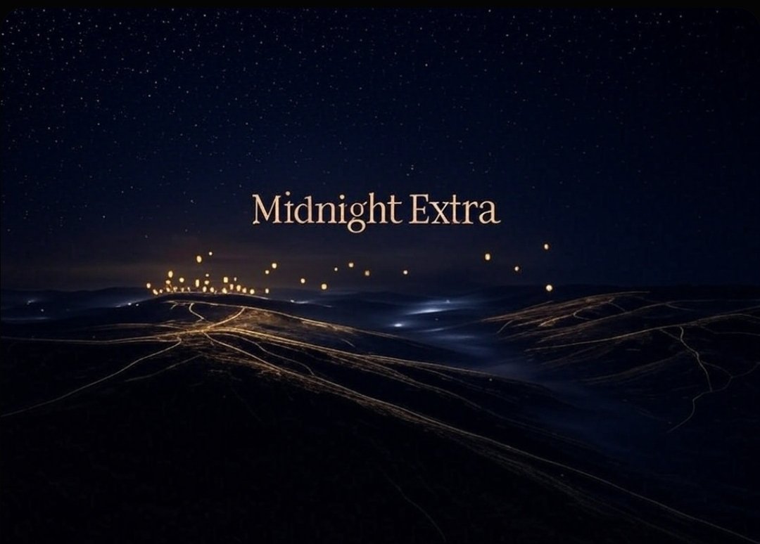 extra_midnight's tweet image. At midnight's edge, where shadows hum,
A cosmic dial spins, the airwaves drum.
Through crackling static, a voice cuts loose
Midnight Extra, the night's recluse.
The moon’s a disc on a turntable sky,
Spinning jazz riffs as the stars slip by.
A profile glows in neon haze,
A…