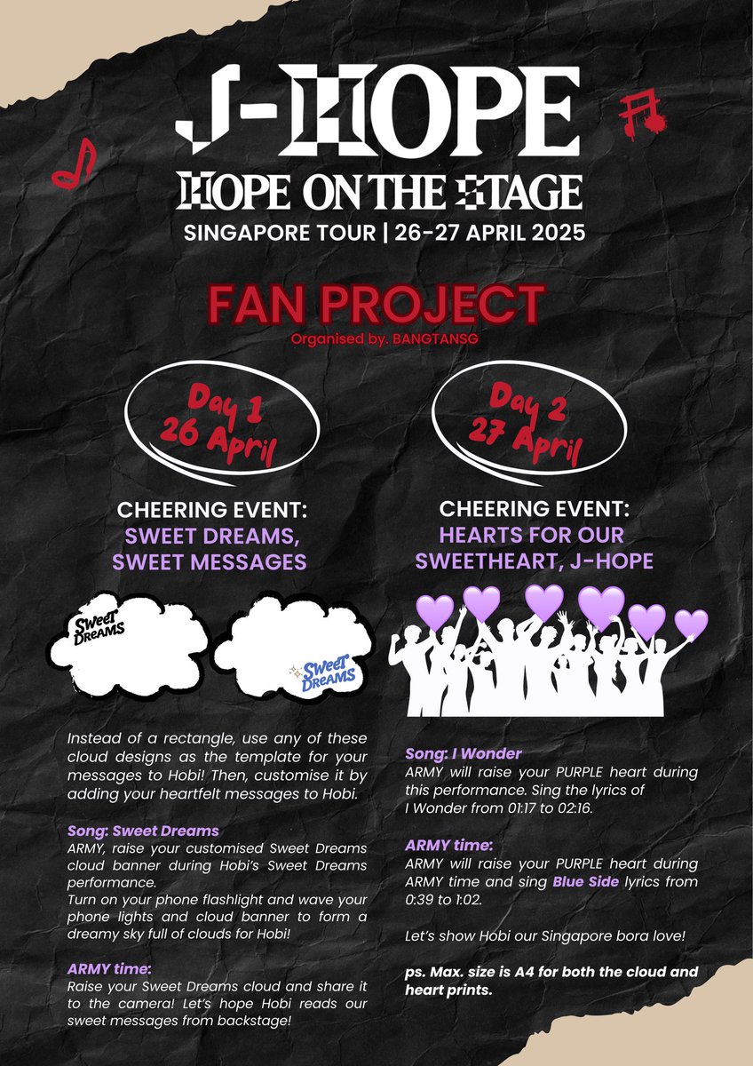 BANGTANSG's tweet photo. ✨️#HopeOnTheStage Singapore Fanproject✨️ 

BANGTANSG invites ARMY attending the Sg concert to join us in creating an unforgettable experience for #jhope. 

For the upcoming concert – and we want YOU to be a part of it! 🌟 It's time to show Hobi all the love he deserves! 💜 https://t.co/Bhg9Ikqa4E