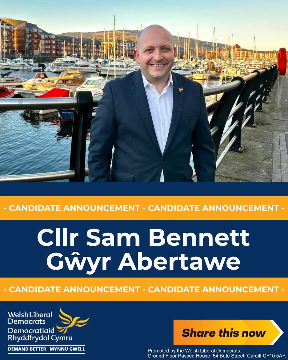 WelshLibDems's tweet photo. 📢CANDIDATE ANNOUNCEMENT - Cllr Sam Bennett has been selected as the lead candidate for Gwyr Abertawe at next year's Senedd elections! 🏴󠁧󠁢󠁷󠁬󠁳󠁿🔶

https://t.co/923W2ju58e https://t.co/j6s95fnoBp