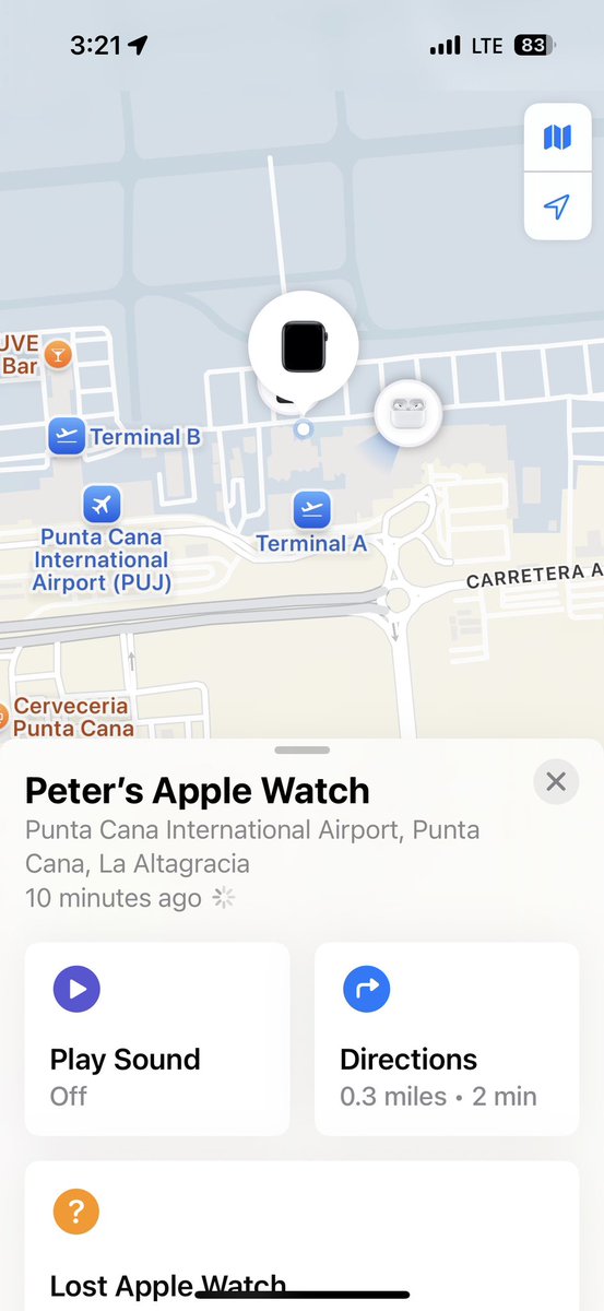 peterevanroth's tweet photo. @JetBlue still hasn’t found my Apple Watch despite the fact that I not only told them exactly where it was as soon as I deplaned and realized I left it on board, I even sent them screenshots of it traveling back and forth between the Caribbean and NYC multiple times. https://t.co/Q7jVhH4Cq0