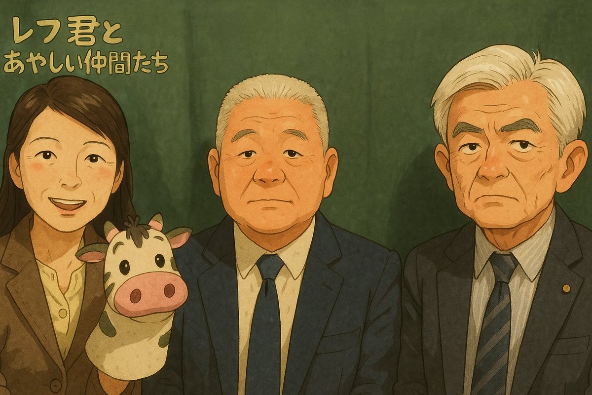 巷で騒がれているジブリ風機能を使ってみました～
レブラ君がレフ君になっているのが残念だったのですが許してあげましょう。
左から幹事長 葛城奈海、ゲスト 岡部俊哉さん、代表 荒木和博ということです。荒木さんカッコよすぎでしょ。このアニメあるなら見たいなぁ。ミヤザキさーん！！