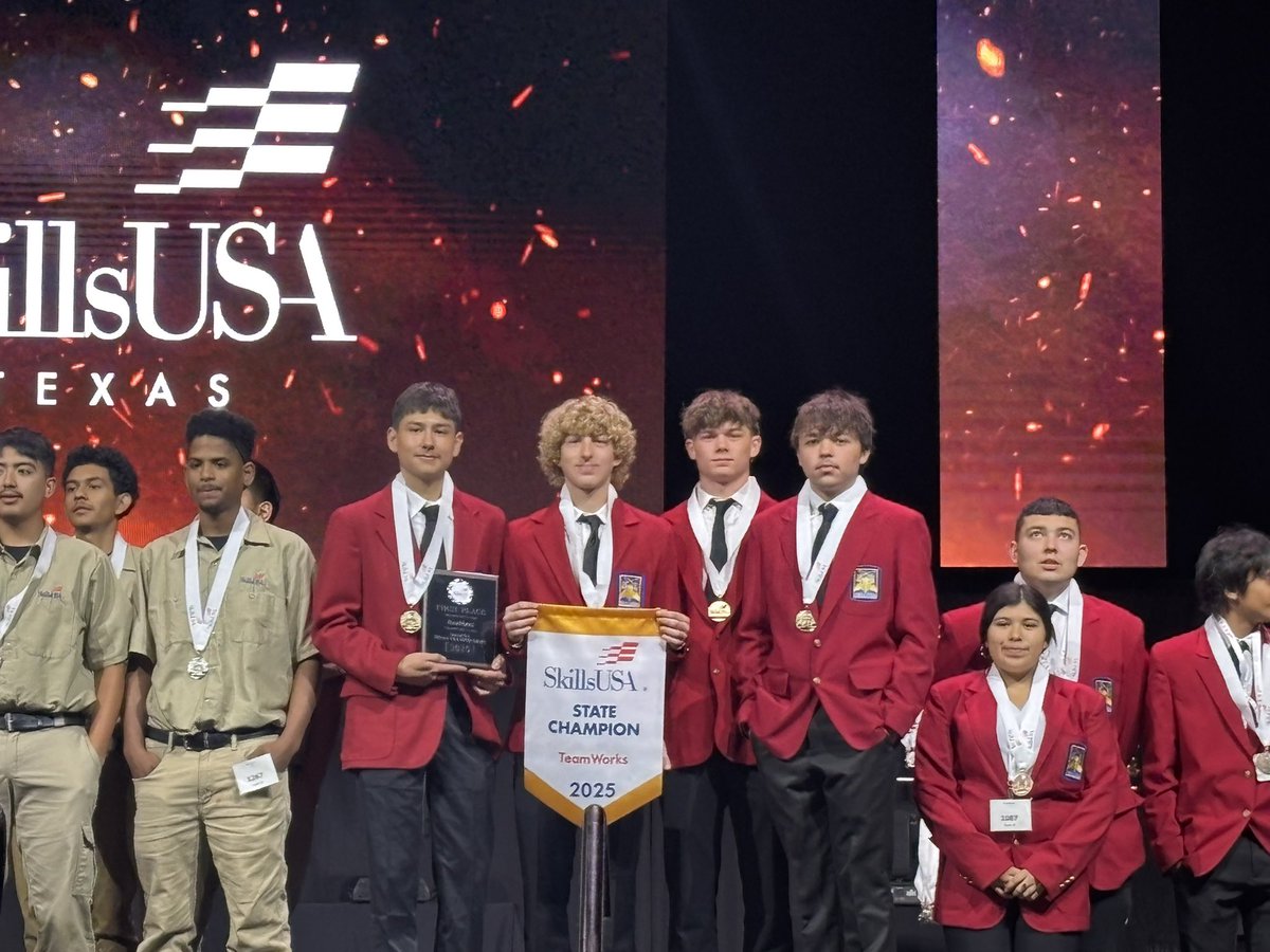 BeltonHS's tweet photo. 2025 Skills USA State Champions in Team Works! Each team member earn a $10000 to TSTC! Your 2025 Teamworks State Championships. Joseph Fuentes, Bryson Necessary, Jack Clark, Erik Schiller https://t.co/fezzPTuwht