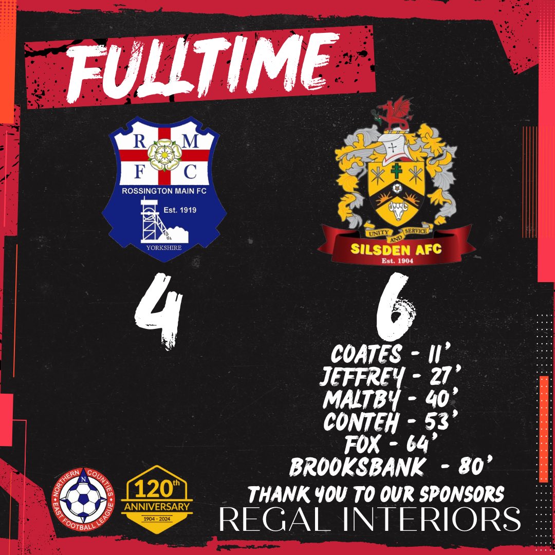FULLTIME

6 goals and 6 different scorers, that’s some way to end the league season!

Thanks to our hosts for their hospitality <a href="/RMFC1919/">Rossington Main FC</a> 

#UpTheSils