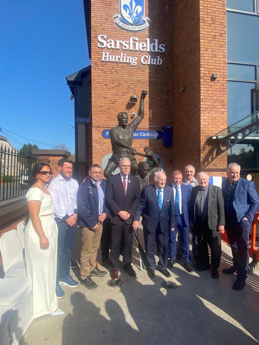 Finbarr Mc Carthy (@fifinnymac) on Twitter photo What a wonderful occasion <a href="/SarsfieldsCork/">Sars</a> today as a statue to the late Teddy Mc Carthy was unveiled and grounds renamed in his honour.
An Taoiseach <a href="/MichealMartinTD/">Micheál Martin</a> gave a lovely speech while <a href="/officialgaa/">The GAA</a> President Jarlath Burns also present
<a href="/GlanmireGAA/">Glanmire GAA</a> What a wonderful occasion <a href="/SarsfieldsCork/">Sars</a> today as a statue to the late Teddy Mc Carthy was unveiled and grounds renamed in his honour.
An Taoiseach <a href="/MichealMartinTD/">Micheál Martin</a> gave a lovely speech while <a href="/officialgaa/">The GAA</a> President Jarlath Burns also present
<a href="/GlanmireGAA/">Glanmire GAA</a>