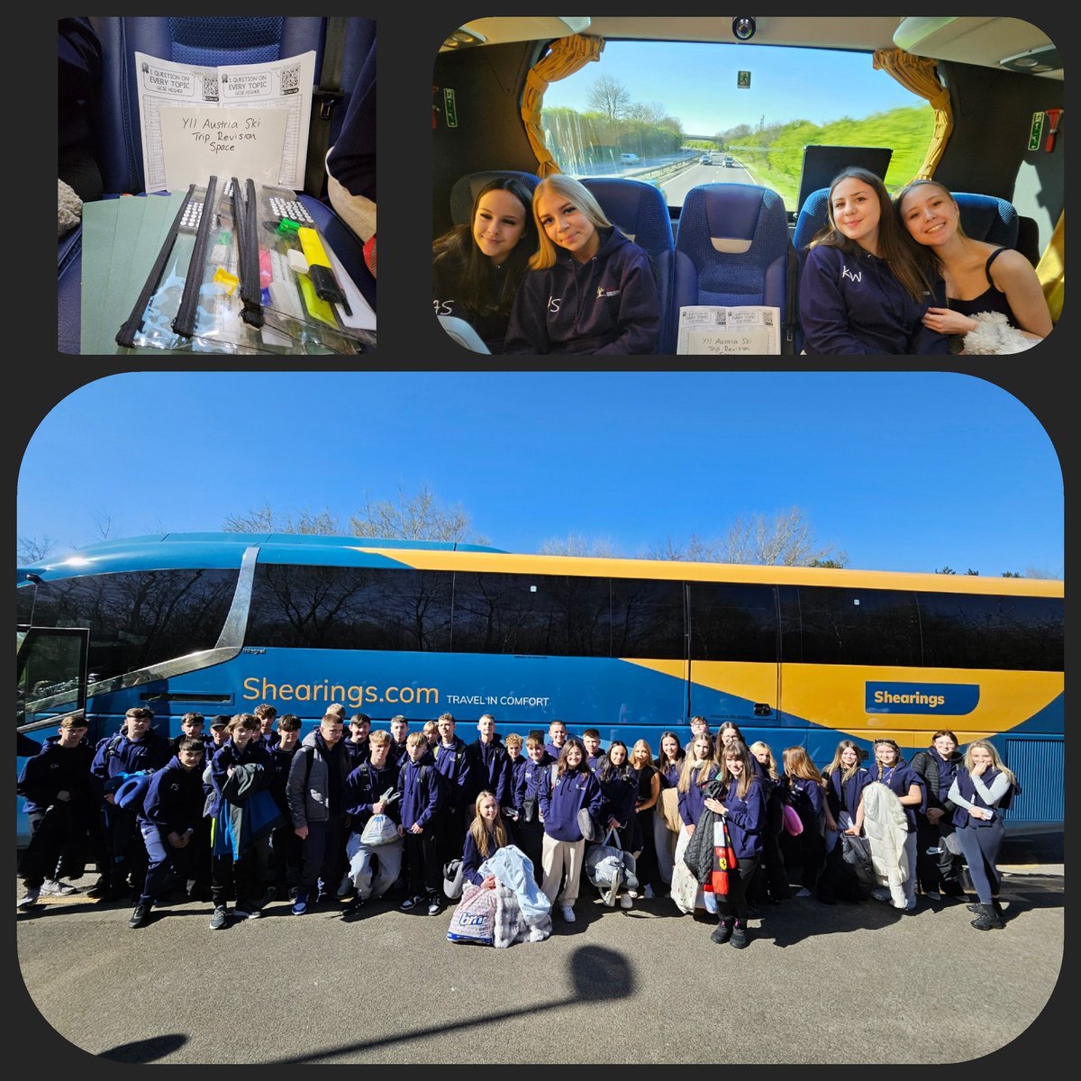 And we are off! 40 soon to be expert skiers are ready for Obertauern but not before the 4 y11s complete some small group revision at the back with the staff! #EveryMinuteMatters The request for this was from the students and we are so proud of their dedication! 🤩