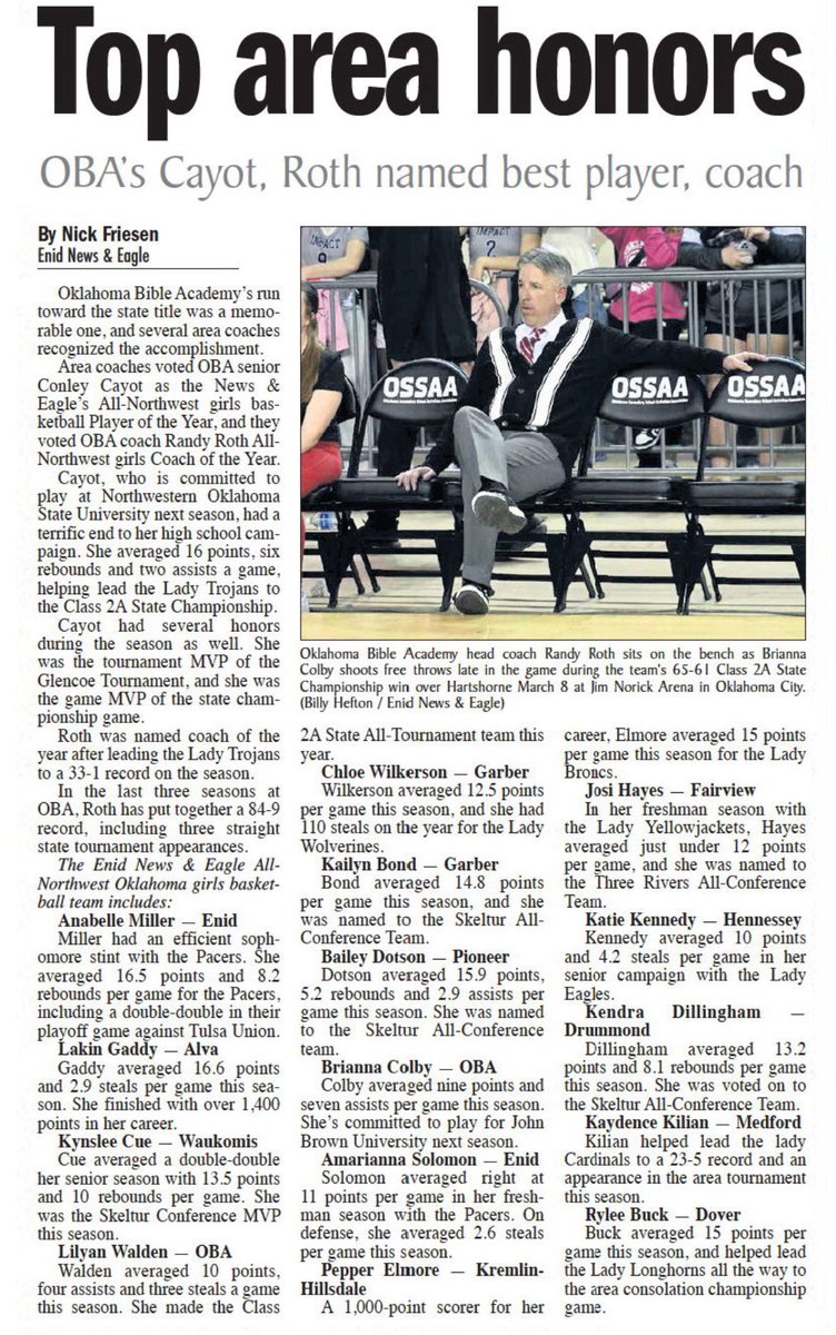 Thankful to be named to the All-Northwest Oklahoma girls basketball team!