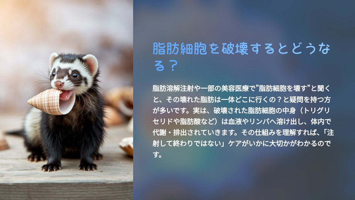 inamoriclinic's tweet photo. FATXでなんで脂肪細胞がなくなるの？🤔

答え→脂肪溶解注射などで破壊された脂肪細胞の中身（脂肪酸やトリグリセリド）は血液やリンパに溶け出し、体内で代謝・排出される👏

「注射して終わり」ではなく、施術後のケアで代謝や排出を促進することが重要🔎
#いなもり先生 #FatX #ボトックス https://t.co/gIsVhf6voA