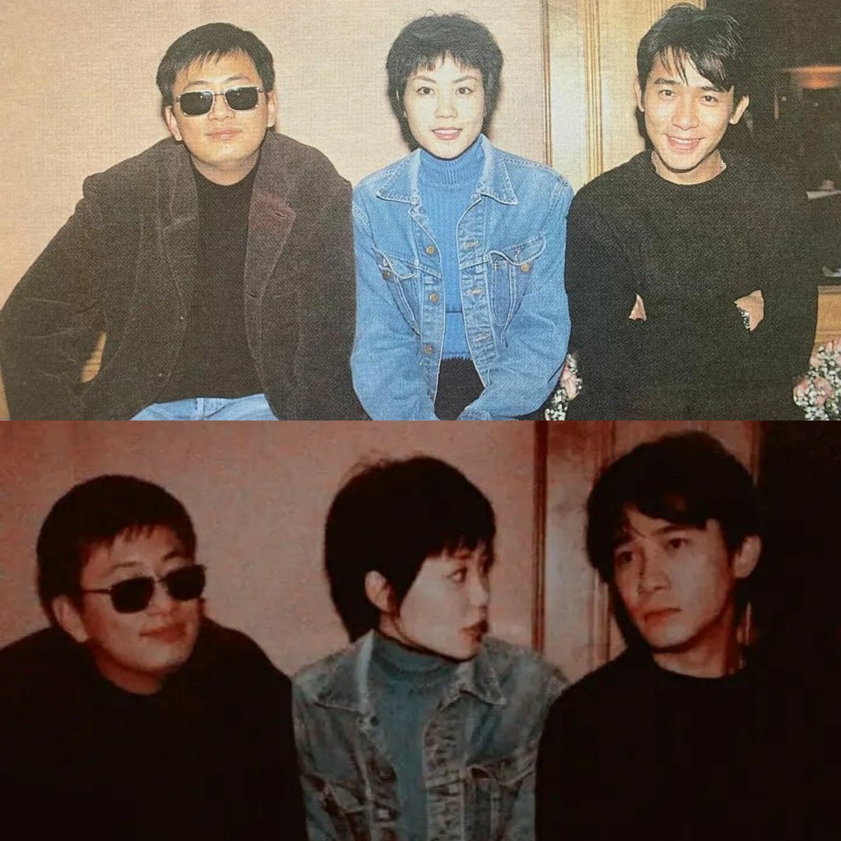 wong kar-wai, faye wong, and tony leung during the promotion of "chungking express", 1994