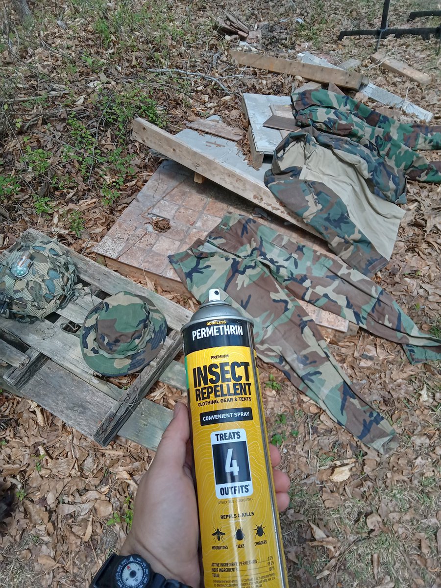 MikeVonsteuben's tweet image. If you haven't discovered Permethrin yet, seriously consider getting some and treating your field clothes with it. Your clothes will repel ticks and insects for up to 6 weeks or 6 wash cycles.

I live in coastal swamps, this stuff works extremely well.