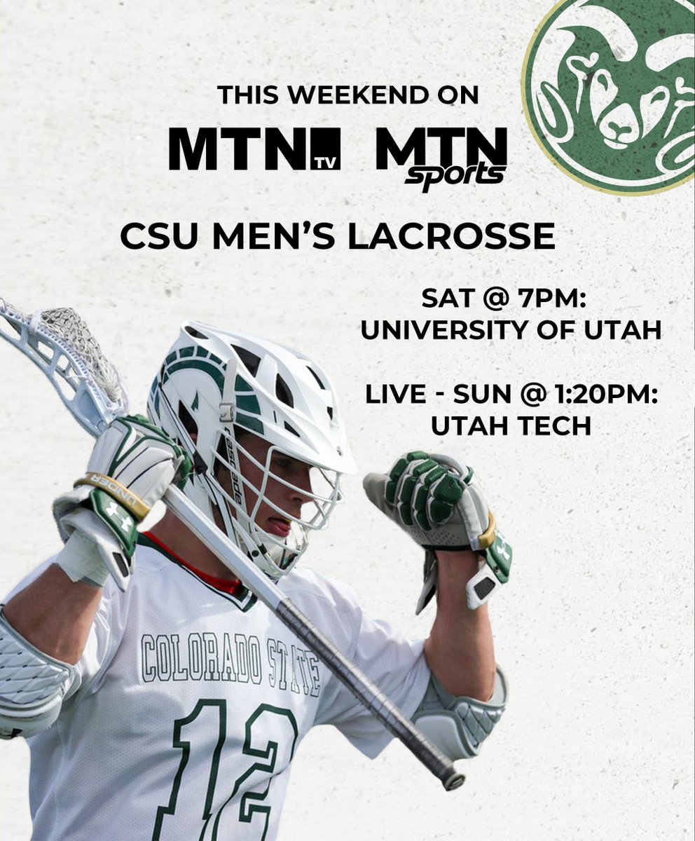 mtntvco (@mtntvco) on Twitter photo A weekend of <a href="/CSUMensLAX/">CSU Men’s Lacrosse</a>  as we air two big games, against U of Utah and <a href="/UtahTechLax/">Utah Tech Lacrosse</a>  
vs Utah: Tonight @ 7pm
vs Utah Tech: Sunday @ 1:20pm (live)
#collegelacrosse #csu #lacrosse A weekend of <a href="/CSUMensLAX/">CSU Men’s Lacrosse</a>  as we air two big games, against U of Utah and <a href="/UtahTechLax/">Utah Tech Lacrosse</a>  
vs Utah: Tonight @ 7pm
vs Utah Tech: Sunday @ 1:20pm (live)
#collegelacrosse #csu #lacrosse