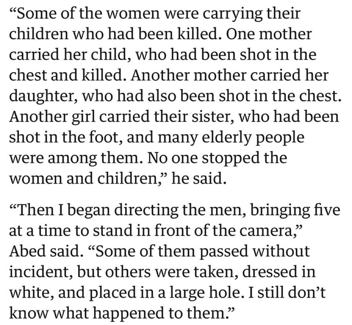 Agree, but unfortunately the killing of the medics is only part of the story. 

The surviving medic saw women carrying dead and injured children, and men forced into a ditch. 

The larger story is what IDF soldiers are doing to civilians on the ground. 

theguardian.com/world/2025/apr…