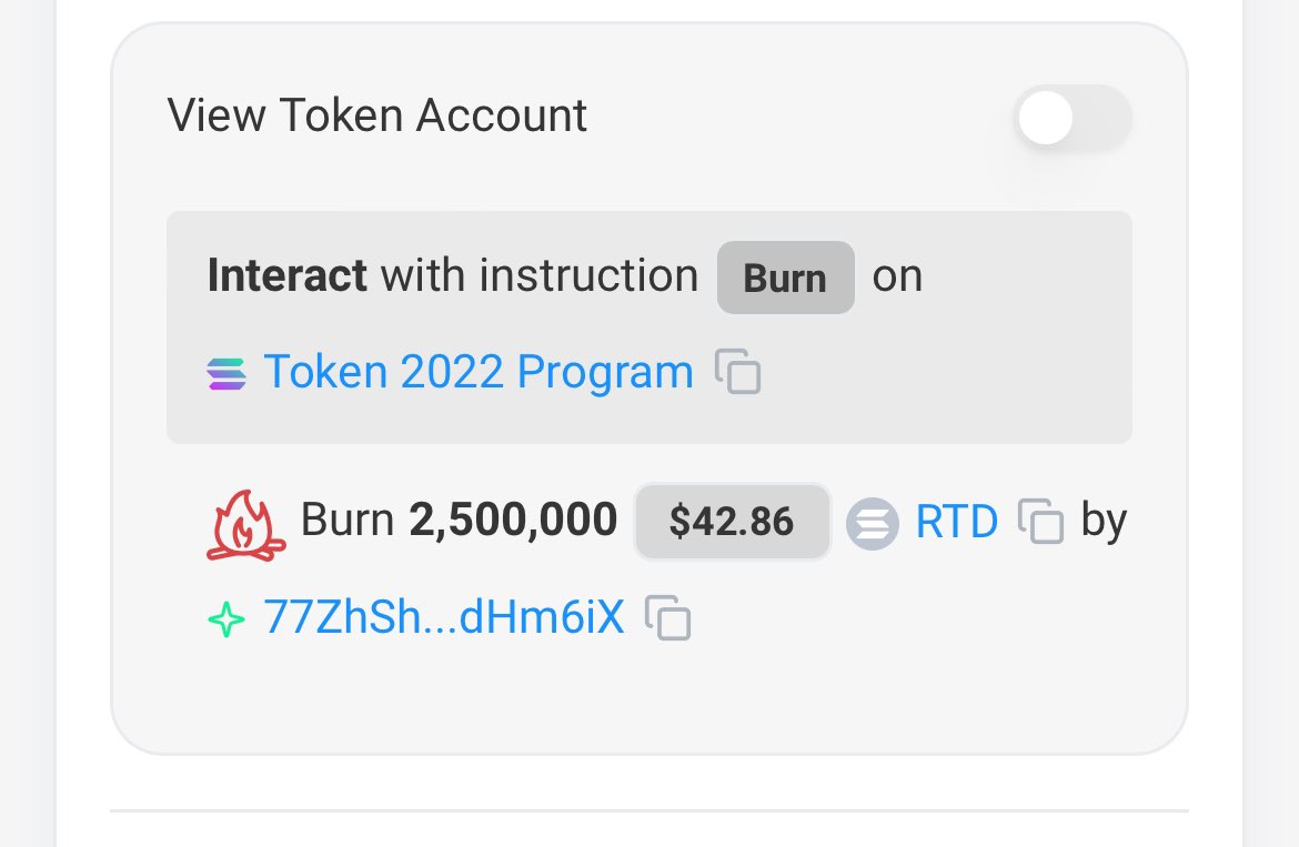 RugTheDev's tweet photo. $RTD has burnt a total of 2% supply so far. We are just getting started! Another 2.5m tokens gone forever. https://t.co/C8EGs0iyxI