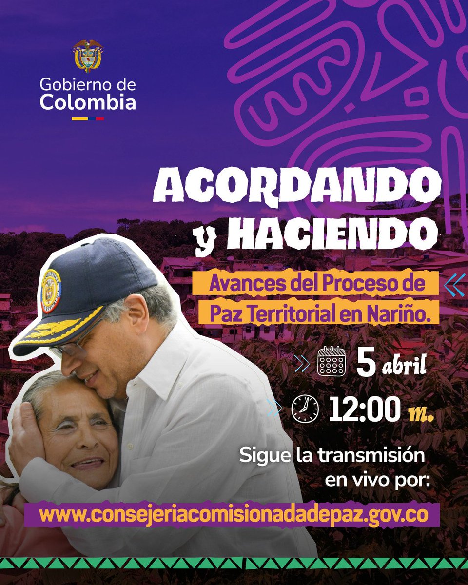 Consejería Comisionada de Paz (@comisionadopaz) on Twitter photo ¡Hoy se da un gran paso para la paz en Nariño!🕊️ 
Sigue la intervención del presidente Gustavo Petro y conoce el avance del proceso de Paz territorial que hoy se fortalece con la entrega de material de guerra por parte del grupo Comuneros del Sur, y su posterior destrucción por ¡Hoy se da un gran paso para la paz en Nariño!🕊️ 
Sigue la intervención del presidente Gustavo Petro y conoce el avance del proceso de Paz territorial que hoy se fortalece con la entrega de material de guerra por parte del grupo Comuneros del Sur, y su posterior destrucción por