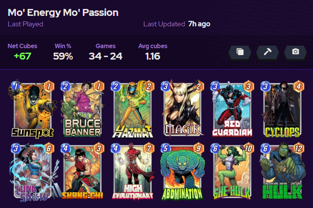 Depriesticles's tweet photo. Hit infinite for the season! WAHOOO! This is the deck that took me from 90-100. Feeling good. #MarvelSNAP https://t.co/x2gY1dhMGZ