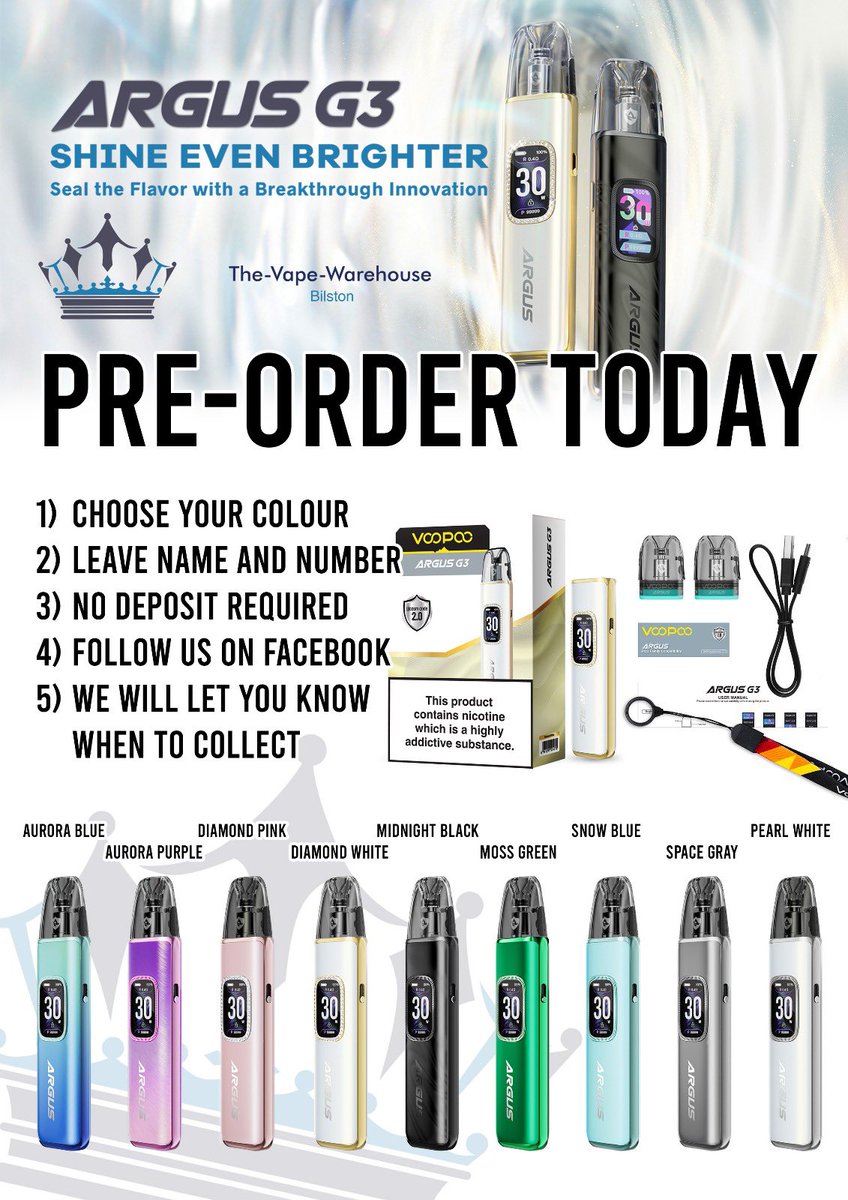 #argus #g3 by <a href="/VOOPOO_OFFICIAL/">VOOPOO</a> is here ready to #preorder ! Come into our #vapeshop and pick your #color 🎉🎉🎉🎉🎉
#thevapewarehouse