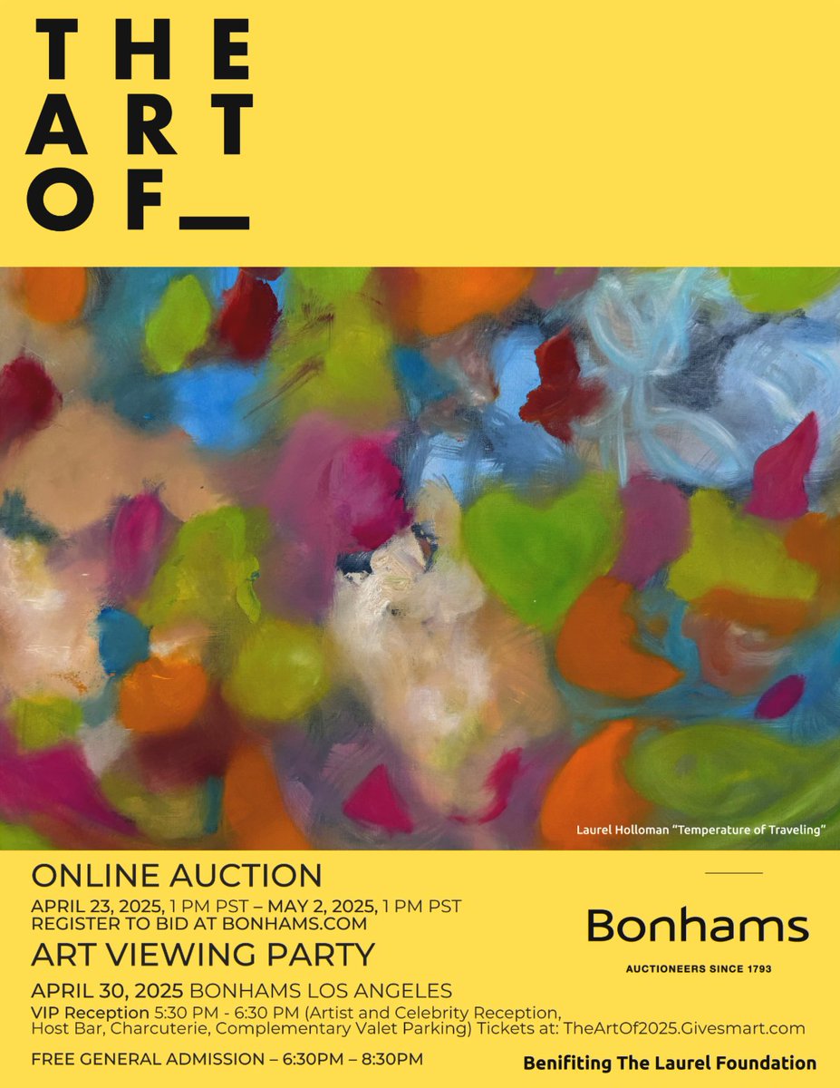 I have a painting that has been donated to @thelaurelfdn  and will be auctioned through Bonhams.....  you can register to bid at Bonhams.com .... all proceeds go to the Laurel Foundation.   The painting is called Temperature of Traveling and is 18 by 24 oil on cut
