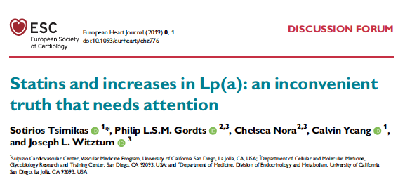 Now that people are checking Lp(a), it is becoming more obvious and accepted. When we published our paper on this, we had a lot of negative reactions because it was not clear if this was clinically relevant or would make people stop taking statins.  Bottom line is statins treat