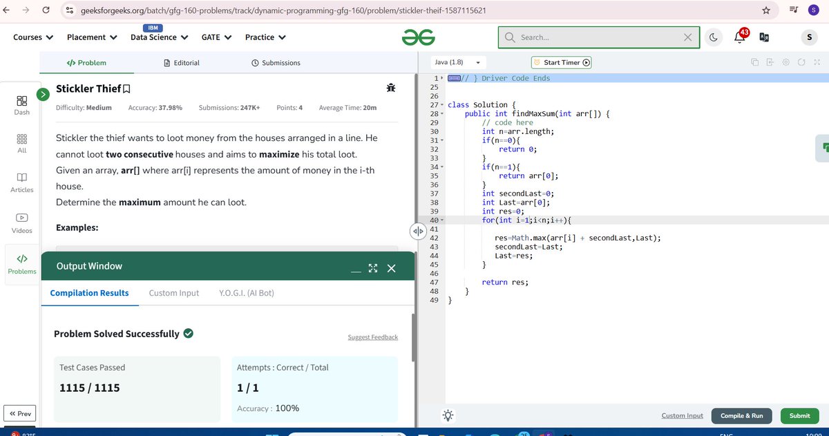 Day 127/160 of #geekstreak2024 by
@geeksforgeek

Question :Stickler Thief #geekstreak2024 #womenintech