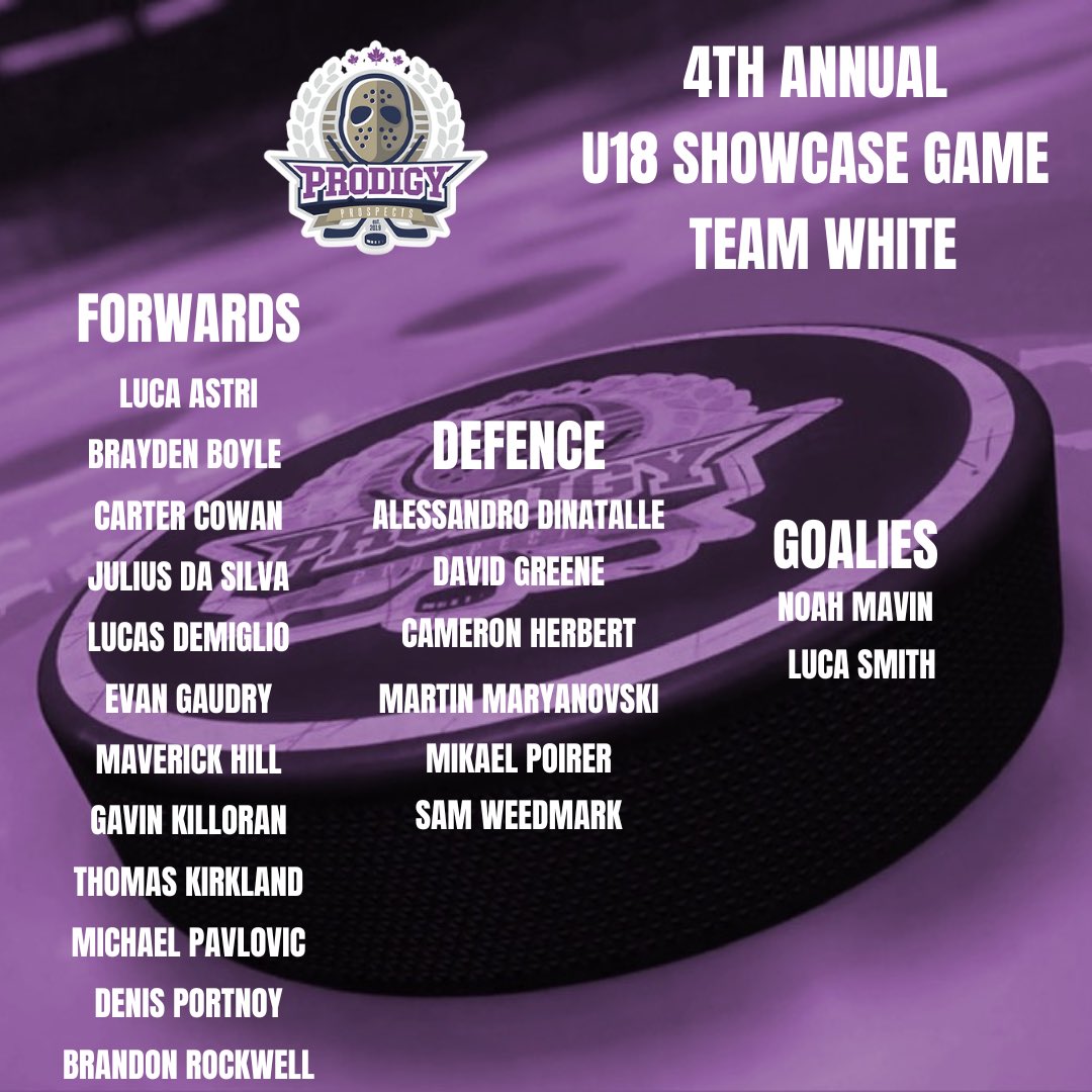 The 4th Annual Prodigy U18 Showcase game is tomorrow Sunday, April 6th 7:00pm @ Chesswood Arena!