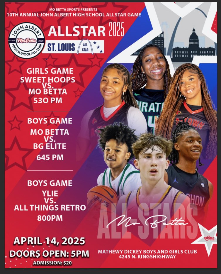 Mo Betta Sports Presents: 10th Annual John Albert High School All Star Game April 14th at Mathew Dickey Boys &amp; Girls Club!!! Ticket link is below! Don’t wait this event will sale out! 

events.hometownticketing.com/boxoffice/mobe…