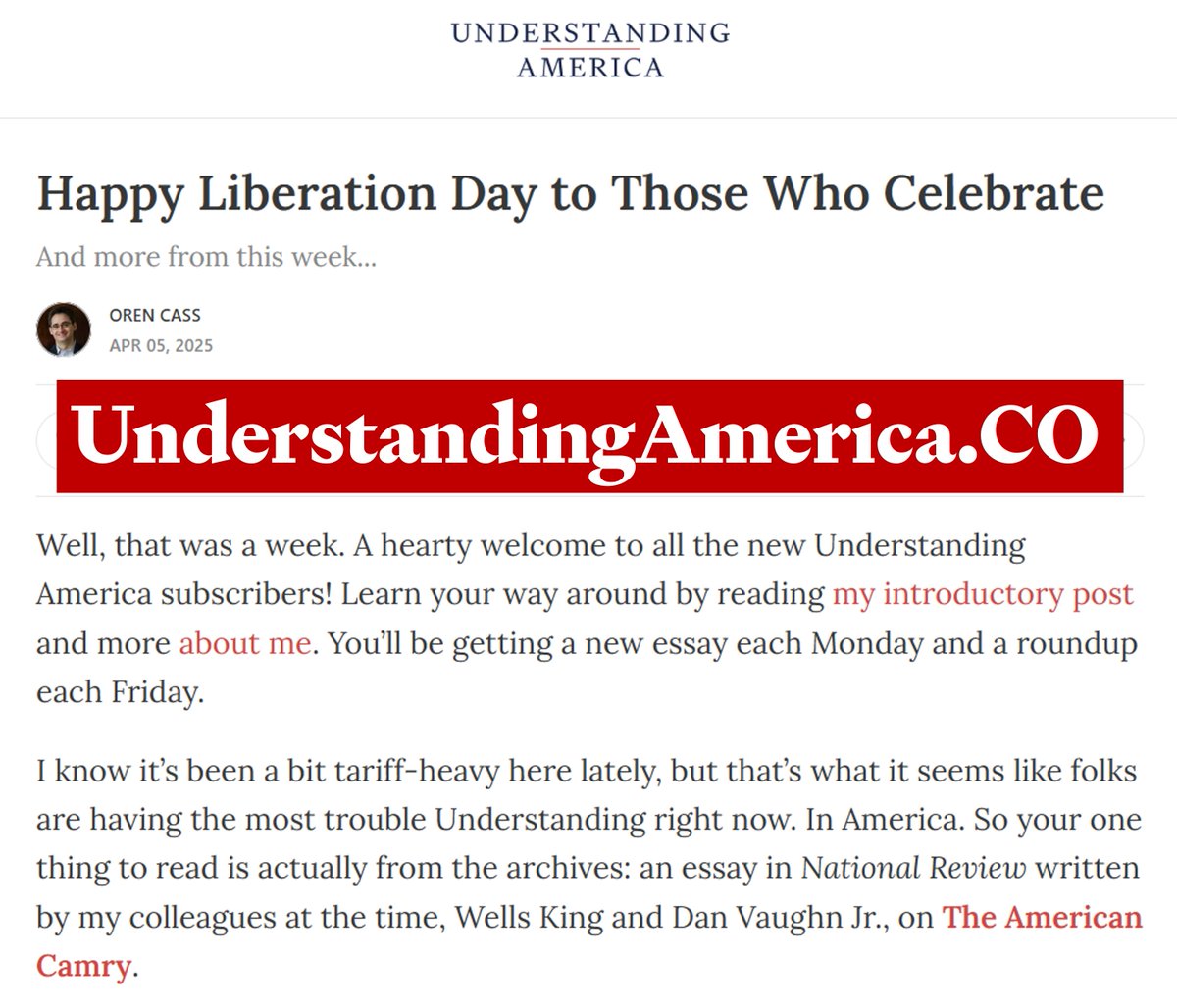 Today at Understanding America, here's how I think it makes sense to understand the Liberation Day tariffs:

1. The 10% Global Tariff. Looks like (and should be) permanent. Offers a stable and substantial source of revenue. Not clear the route by which it might be removed.
