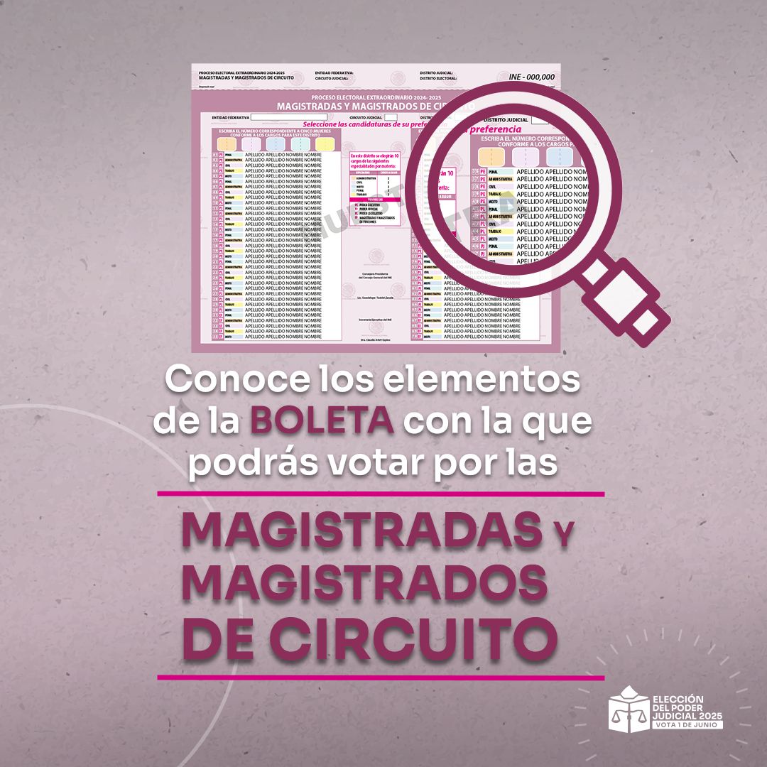 INEMexico's tweet photo. 🗳️ ¿Cómo marcar tu voto en la elección de Magistraturas de Circuito?

1️⃣ Encuentra los nombres de las candidaturas en la boleta. 
🔢 Localiza los números correspondientes a cada candidatura. 
✍️ Marca con dos dígitos en los recuadros indicados.

💡 Decide con información, tu voto hace la diferencia.

#VotaPoderJudicial2025mx