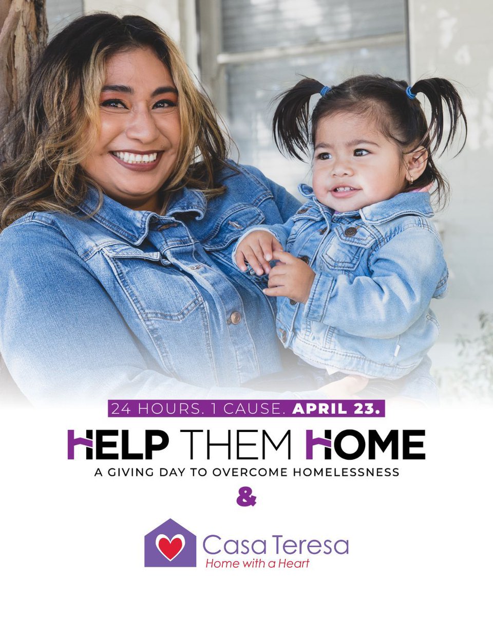 CasaTeresa's tweet image. The countdown begins! Casa Teresa is so excited to be partnering with 29 other nonprofits on April 23 to collectively raise $1.5 Million for One Day, One Goal, One Mission! We are only 18 days away, together we can make a difference and #HelpThemHome!