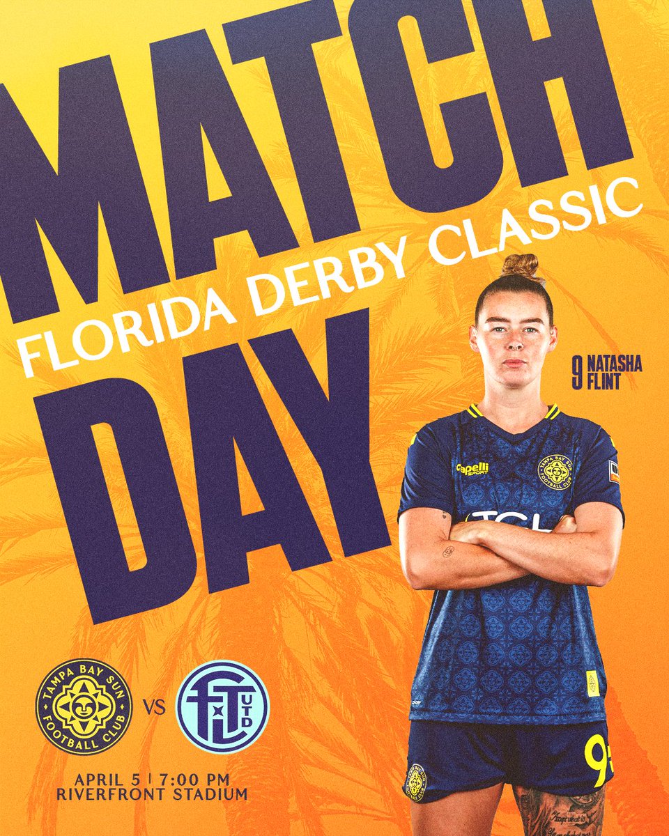 TampaBaySunFC's tweet photo. It’s game day and we’re ready to defend our home turf one last time against @FTLUTD 🌞
Kickoff is at 7:00 PM at Riverfront Stadium! Come ride with us as we push for the playoffs!
#TampaBaySun #PlayoffPush #FinalMatchup #floridaderby https://t.co/fpflvMr3RJ