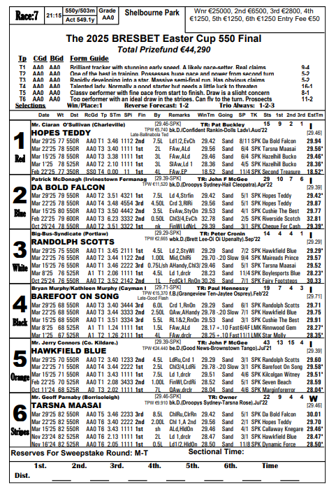 porkys22's tweet photo. The 2025 @BresBet  Easter Cup 550 Final 🏆
Winner €25000, 2nd €6500, 3rd €2800 
otal Prizefund €44,290 
@shelbournepark #Dublin #EasterCup 
EDITED 👀🐶📹🔽 https://t.co/AYKO8mfSVg