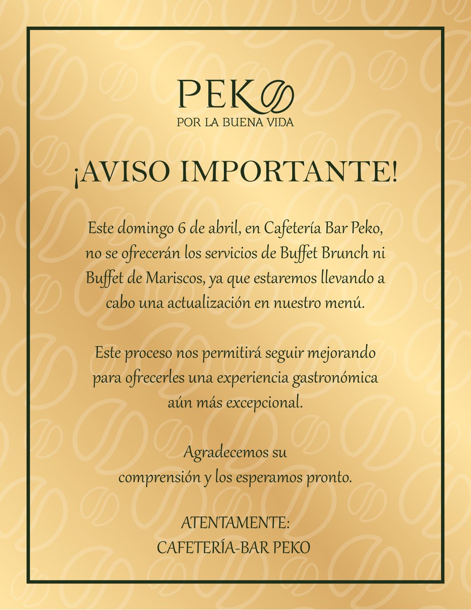 CafeteriaPEKO's tweet photo. ¡Aviso para toda nuestra comunidad PEKO! ☕✨ https://t.co/CSFpDfv6VI