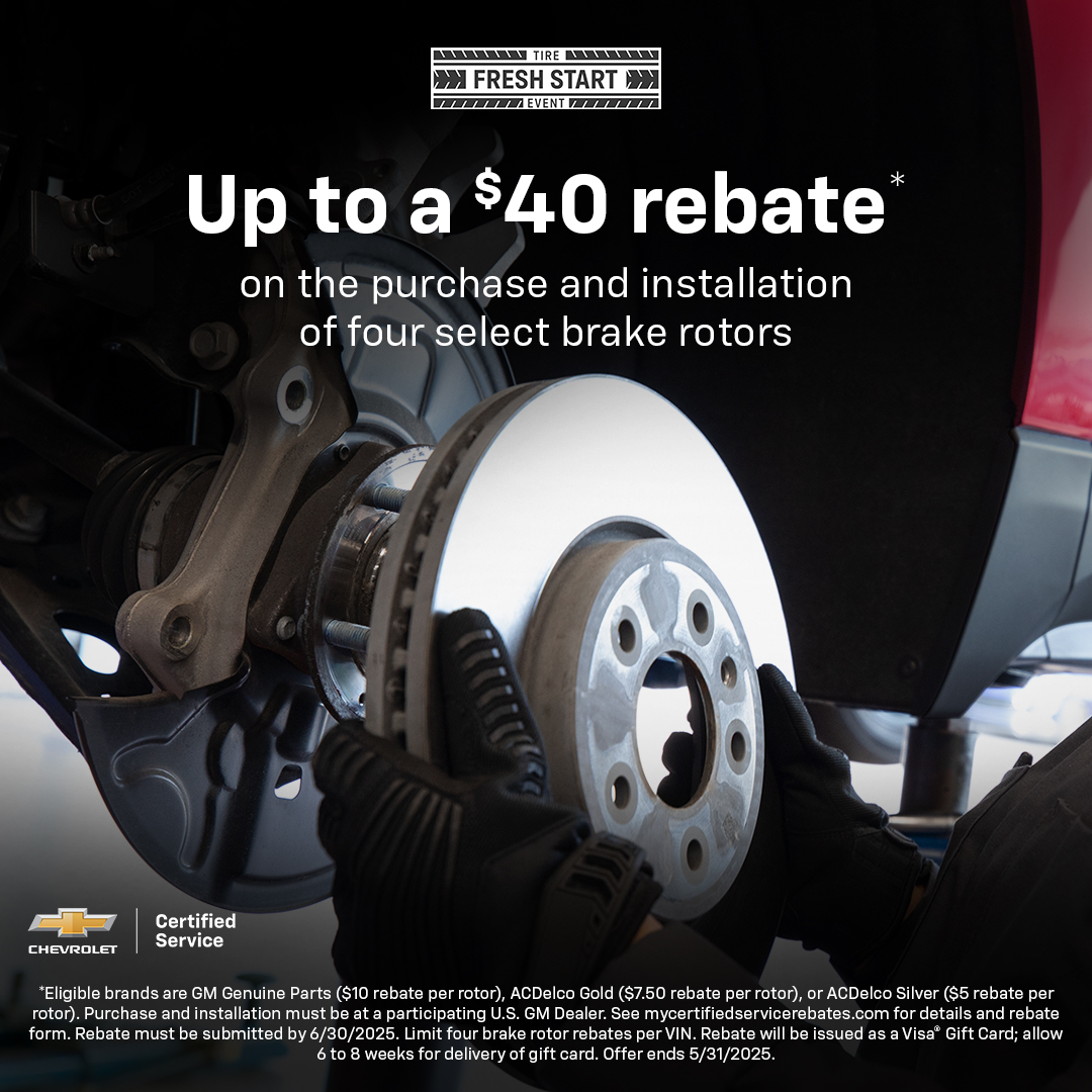 Take advantage of a $40 rebate on the purchase and installation of four select brake rotors during The Fresh Start Event!