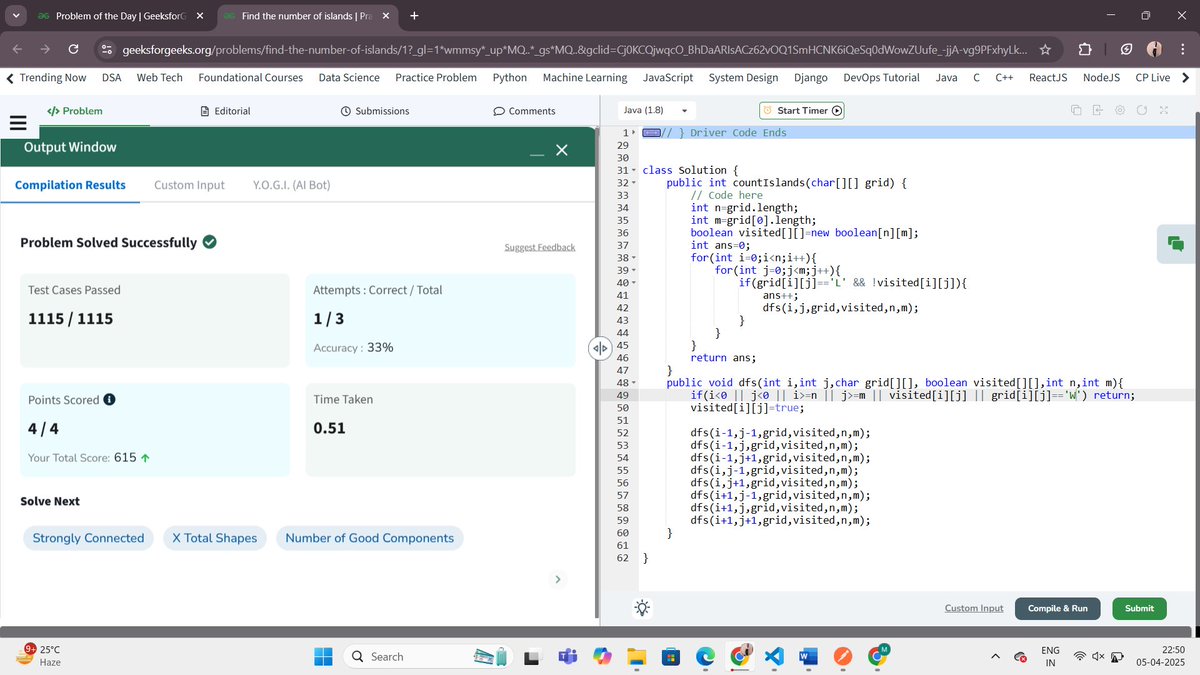 mamtasingh1089's tweet photo. Day 134/160: Counting Islands in the Grid! 🌟Today's challenge: "Find the Number of Islands" #gfg160 journey! Committed to #GeekStreak2024!
@geeksforgeeks
#Day134 #CodingChallenge #DSAJourney #GraphProblems https://t.co/E9QyXft2h5