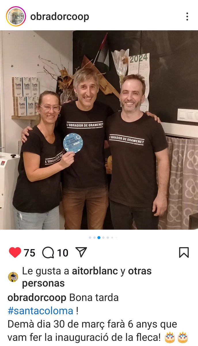 Les companyes de <a href="/ObradorCoop/">L'Obrador de Gramenet</a> han fet 6 anyets a #Gramenet!!! Moltes felicitats per la feina que feu i per mooolts anys més!! 🍞🥖🥖🍞💜🔥💜💜