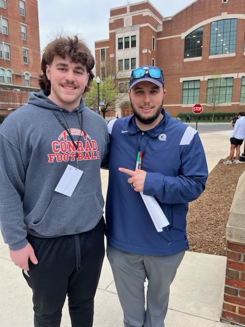 JBittmann77's tweet photo. Thank you @CoachRSpence for the invite to the @HoyasFB junior day, and @CoachPartin for the picture. I had a great time! @coachsgarlata @CoachSamJenkins @jackwmcdaniels @coachkrd @CoachRamey_ @ChetWalters11 @ConradSchoolFB https://t.co/Rr0PhnIRSS