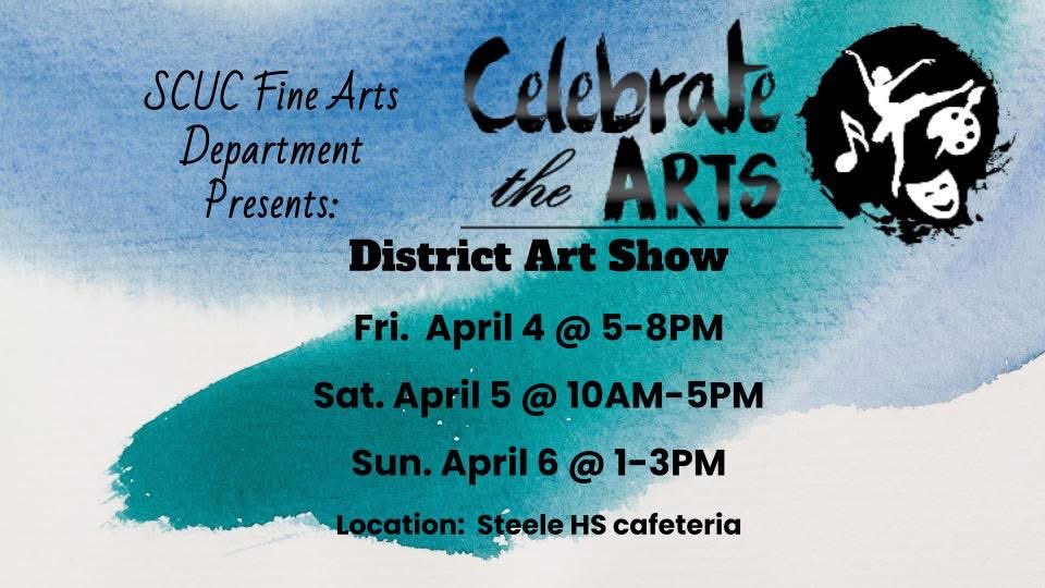 If you missed opening night, you can still see our District Art Show Saturday 10 am - 5 pm and Sunday 1 pm - 3 pm! The show is located in the Steele High School cafeteria.  Enter through the courtyard at the far right of the school, by the large art show banner. The work by our