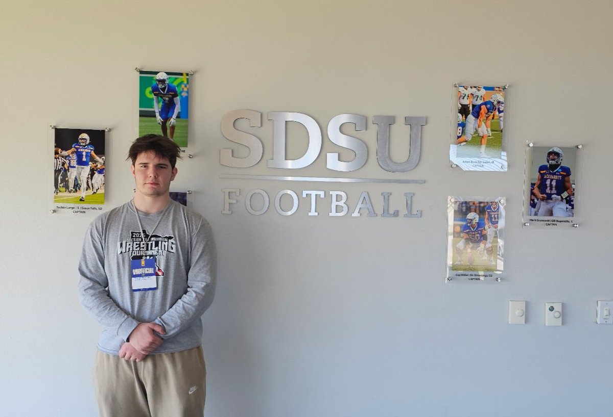 Had an awesome visit to SDSU—learned so much about the program and the amazing community. Huge thanks to Coach Bergstrom for the invitation and to all the coaches for the great conversations. Can’t wait to be back on campus!  <a href="/Coach_Bergy/">Brian Bergstrom</a> <a href="/GoJacksFB/">SDSU Football</a> <a href="/WestonkaFB/">Westonka Football</a>