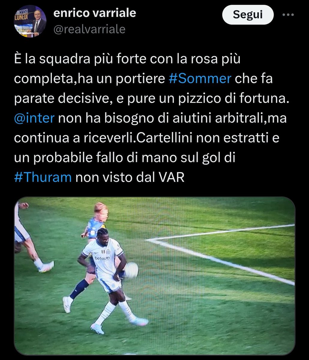 Santo__Jj's tweet image. 🔴 Anche a Rebibbia si sono accorti del fallo di mano di #Thuram sul gol #CartoPignoPrescritto. 

#InterParma #Varriale 
#MarottaLeague #LadriDal1908