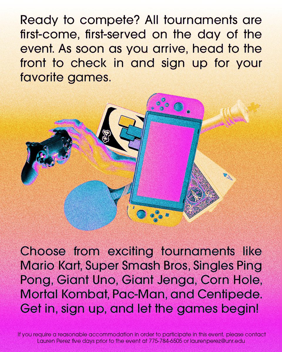 We are so excited to announce our upcoming Game Tournament! No RSVP necessary- just come in, check in, and play! Choose from any of our 5+ tournaments and win big! Swipe for more information.