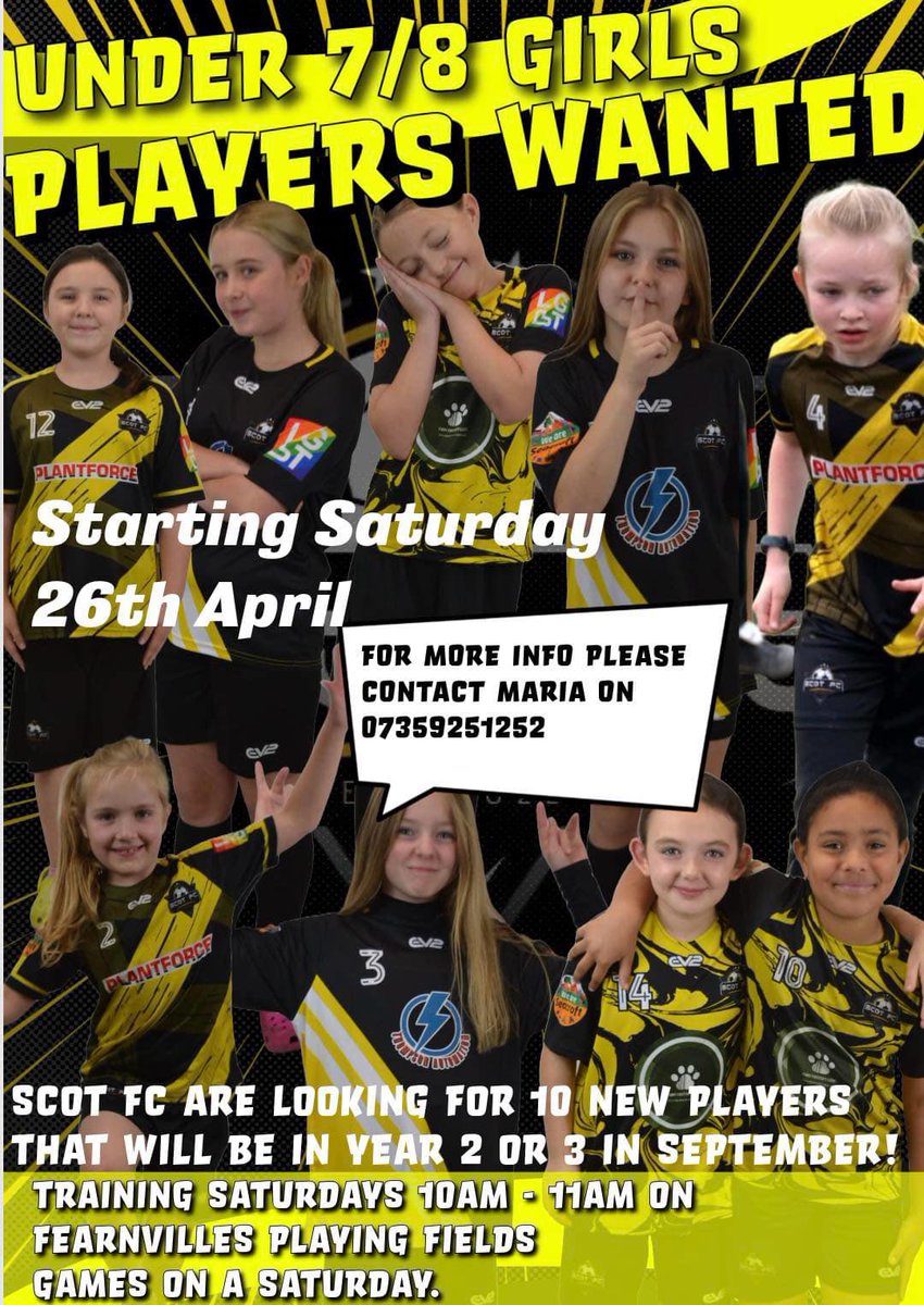 New U7s/u8s girls team!!! Yes another team to grow our girl section for the club. If your daughter is in year 1 or 2 now then come along and let them try out!!! Saturday 26th April will be our first training session *Free* If you need anymore information drop us a msg on the page