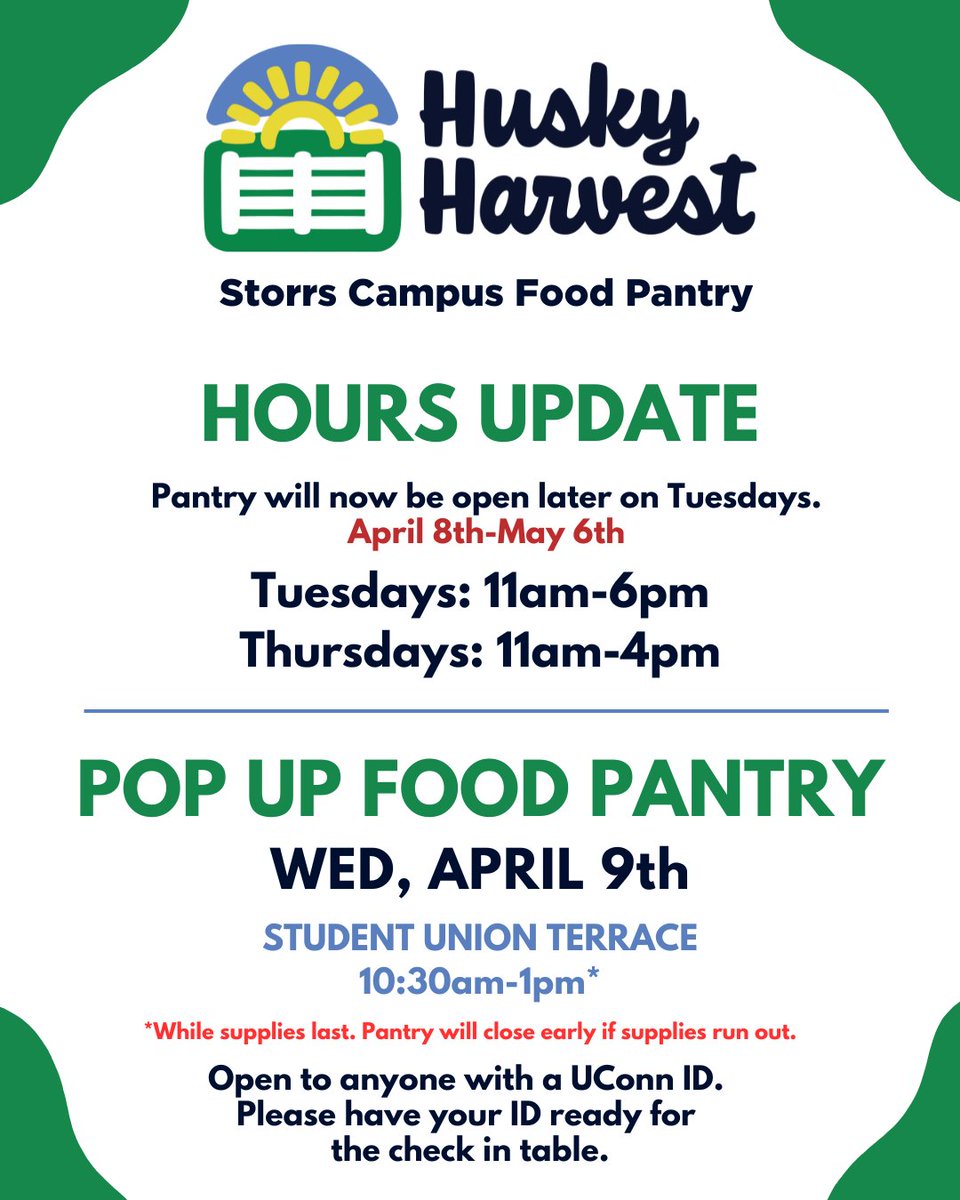 Extended hours for the pantry start next week, and our bi-annual pop up pantry will be happening on Wednesday.